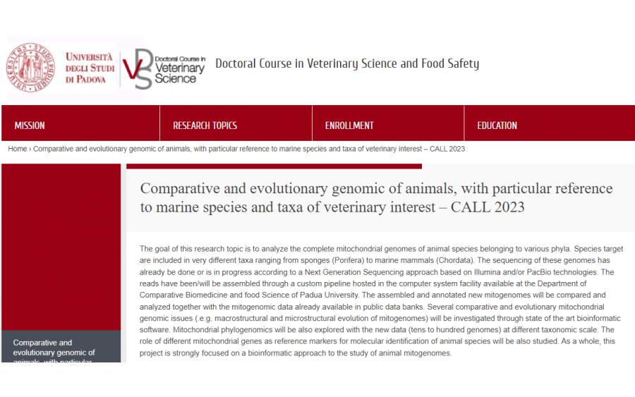 Comparative and evolutionary genomic of animals, with particular reference to marine species and taxa of veterinary interest 